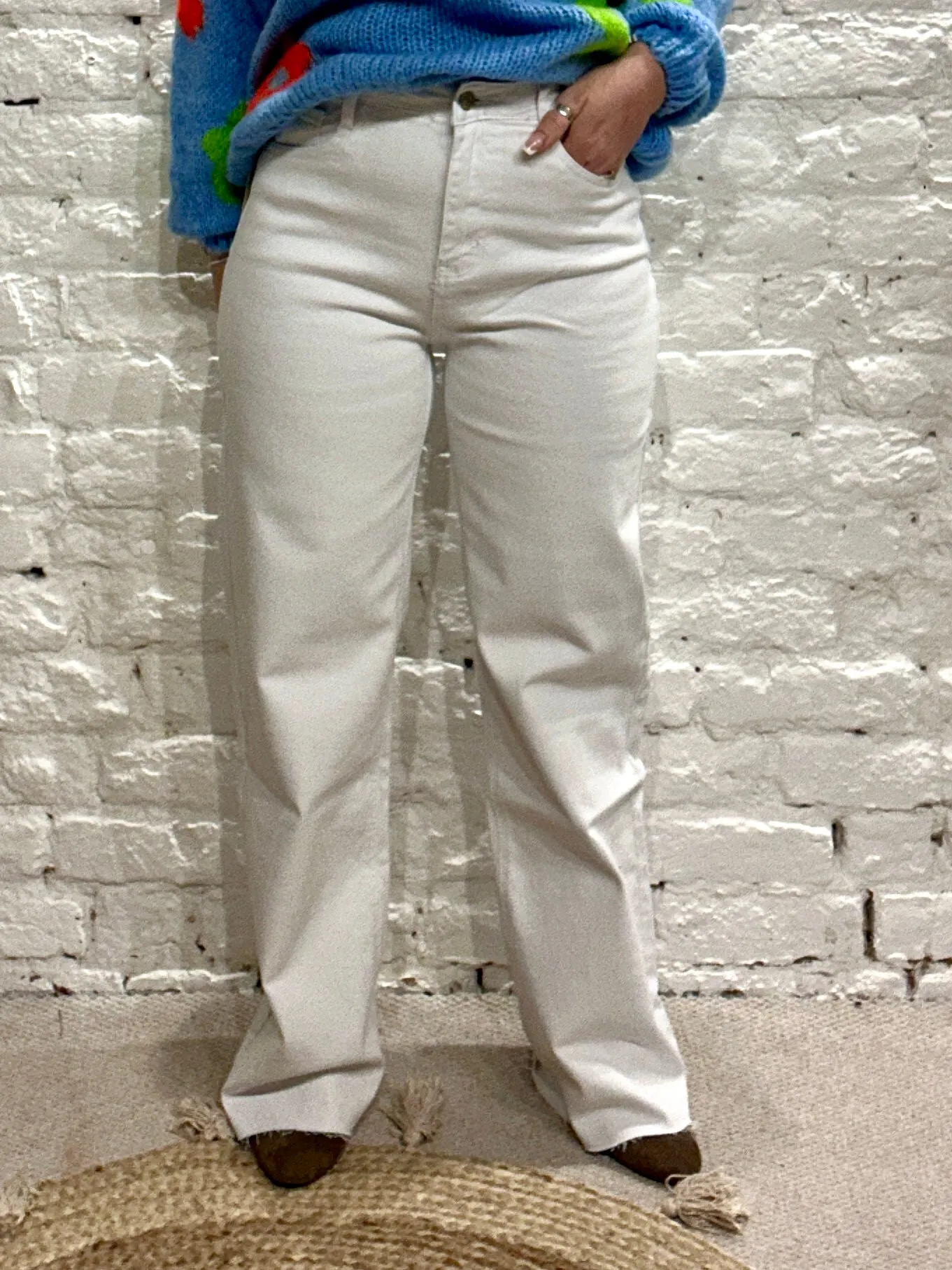 White Freyed Jo Jo Bottom Wide leg Stretch Jeans