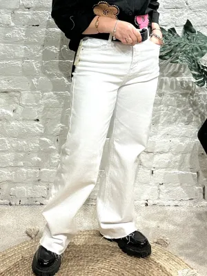 White Freyed Jo Jo Bottom Wide leg Stretch Jeans