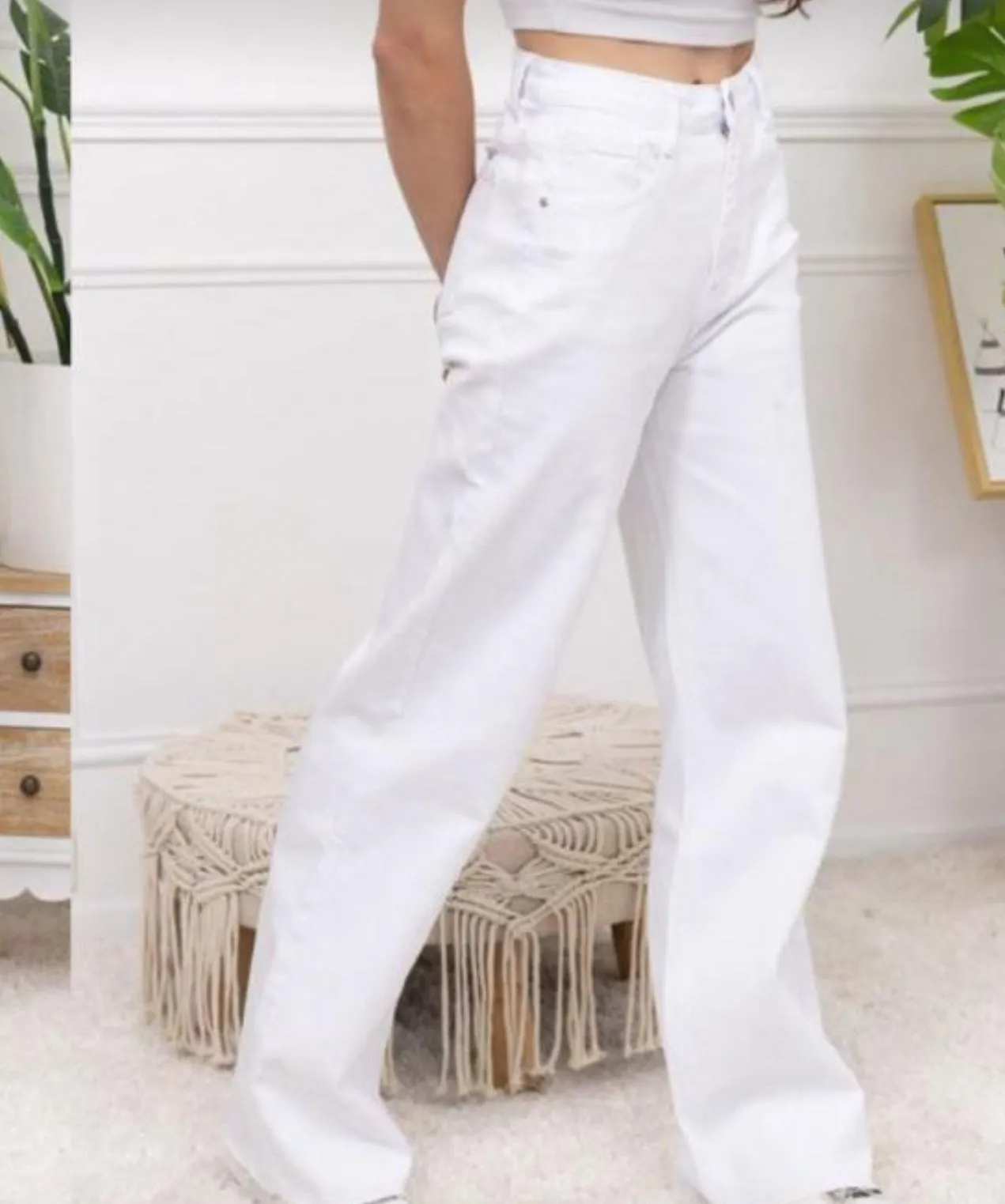 White Freyed Jo Jo Bottom Wide leg Stretch Jeans