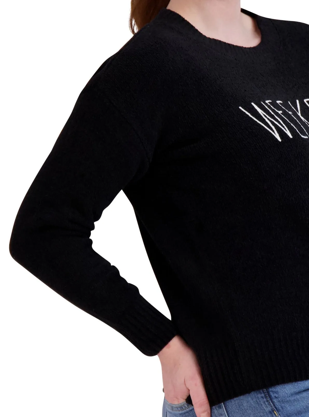 Women's Embroidered "WEEKEND" Chenille Sweater