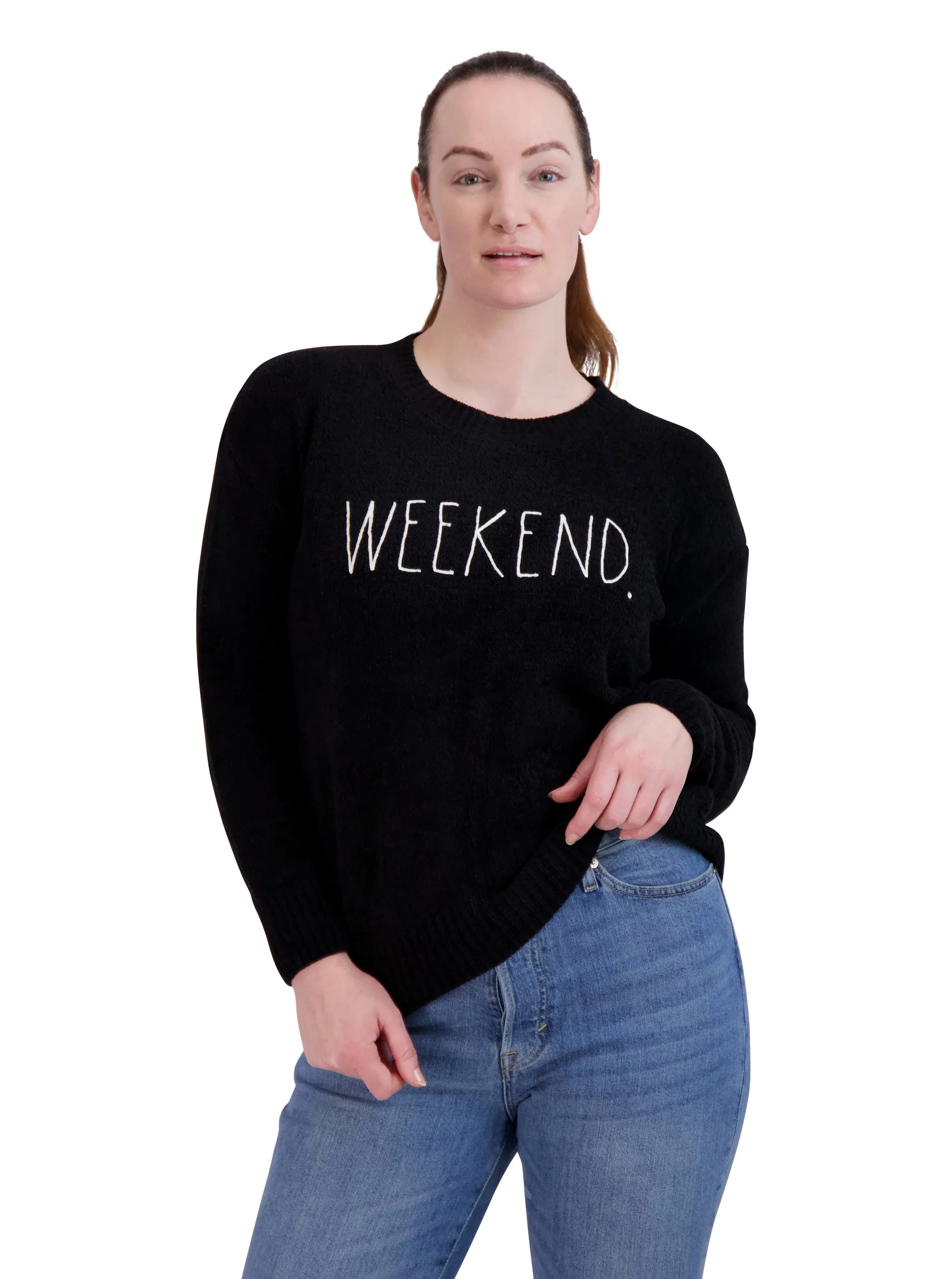Women's Embroidered "WEEKEND" Chenille Sweater