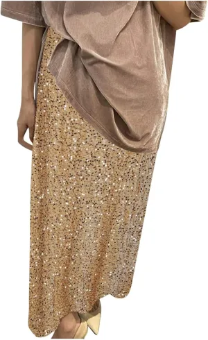 Women's Sequin Velvet Maxi Skirt Elastic High Waist Sparkle Cocktail Skirts Elegant Slim Fit Prom Party Pencil Skirt
