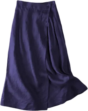 Women's Summer Casual Loose Trendy Elastic Waist Solid Flowy Long Maxi Sun Beach Linen Skirts, M-2XL